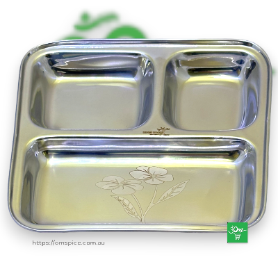 3 Compartment Plate Stainless Steel 24cmx24cm - Buy Online Australia | Om Spice & Grocery