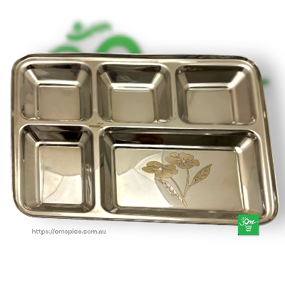 5 Compartment Plate Stainless Steel 34cmx27cm - Buy Online Australia | Om Spice & Grocery