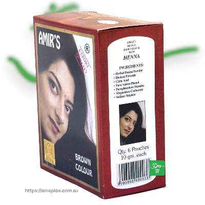 Amir's Brown Hair Colour with Henna, 6 Pouches X 10gm Each - Buy Online Australia | Om Spice & Grocery