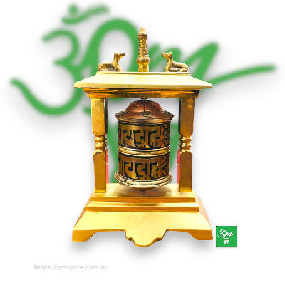 Buddhist Prayer Wheel With Frame Brass - Buy Online Australia | Om Spice & Grocery