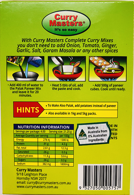 Curry Masters Palak Paneer - Buy Online Australia | Om Spice & Grocery