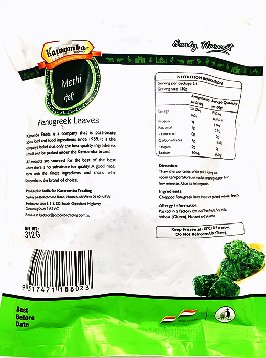 Frozen Methi ( Fenugreek leaves ) - Buy Online Australia | Om Spice & Grocery