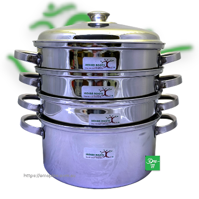 Indian Root Momo Steamer 26cm Diameter 30cm Height - 3 Layers - Stainless Steel