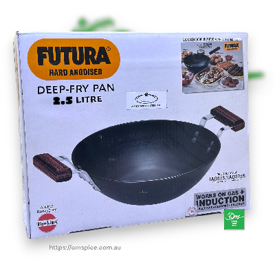 Hawkins Futura Black Deep Fry Pan Gas Induction 2.5L 27cm Diameter Steel Lid - Buy Online Australia | Om Spice & Grocery