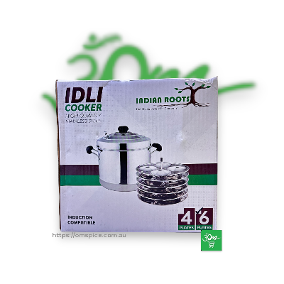 Idli Cooker Stainless Steel 6 Plates High quality stainless Induction Base - Buy Online Australia | Om Spice & Grocery