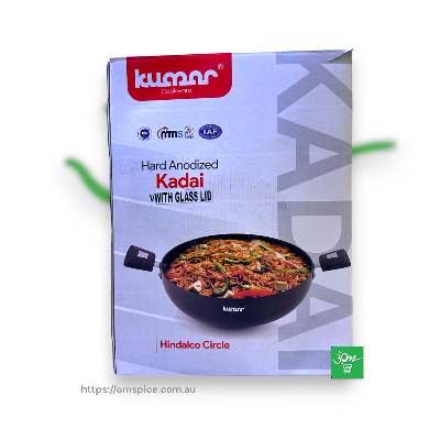 Kumar Kadai Hard Anodized Non Stick Glass Lid 3.25mm Thickness 26cm Diameter - Buy Online Australia | Om Spice & Grocery