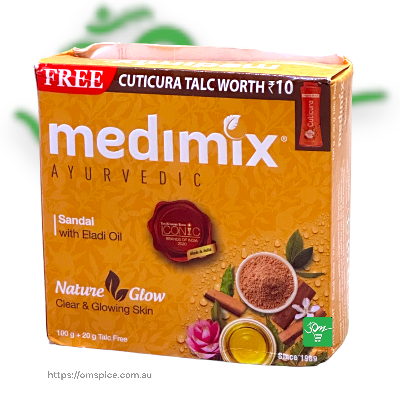 Medimix Ayurvedic Sandal Bathing Bar Soap - Free Cuticura Talc - Buy Online Australia | Om Spice & Grocery