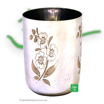 Stainless Steel Cup Glass Royal Laser 10 Flower Design - Buy Online Australia | Om Spice & Grocery